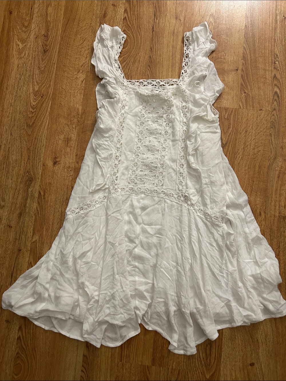 WILD MOSS White Cotton Lace Sundress - Sleeveless Square Neck s Sz M